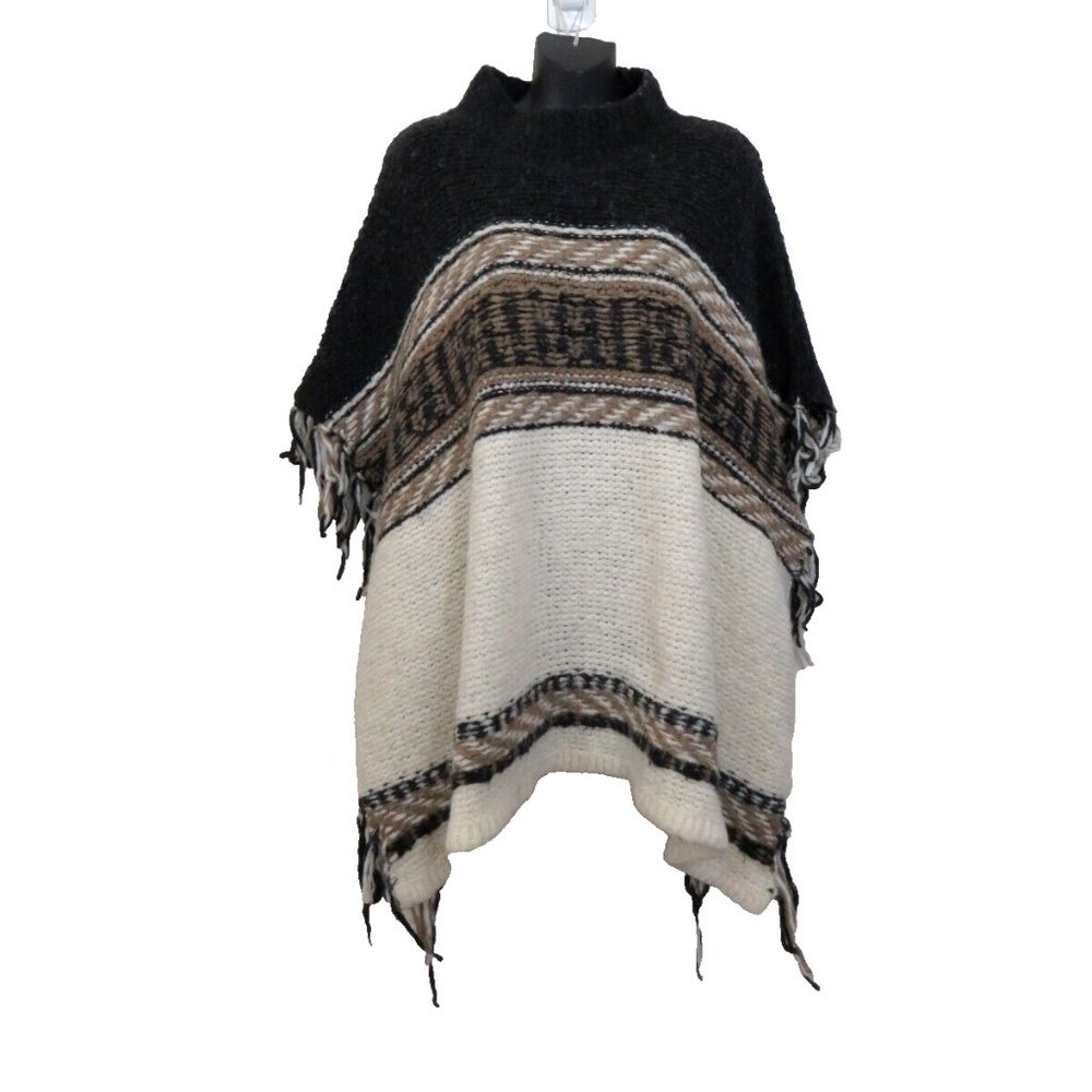 Free People XS/S Labyrinth Wool Blend Poncho Oversized Sweater Boho Relaxed